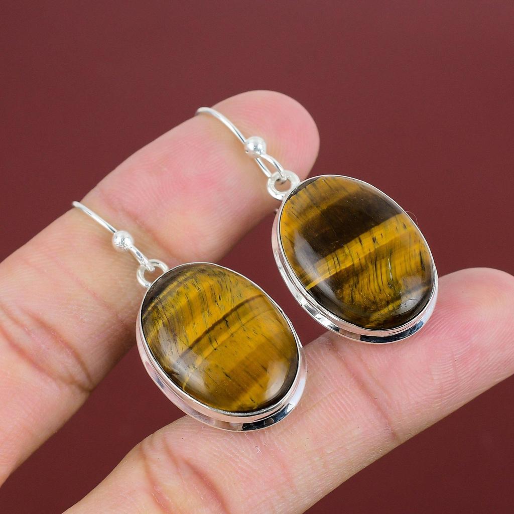 Tiger's Eye Earring 925 Sterling Silver Earring Handmade Earrings Genuine Gemstone Earring Healing Stone Jewelry Gifts For Mom Drop Earring