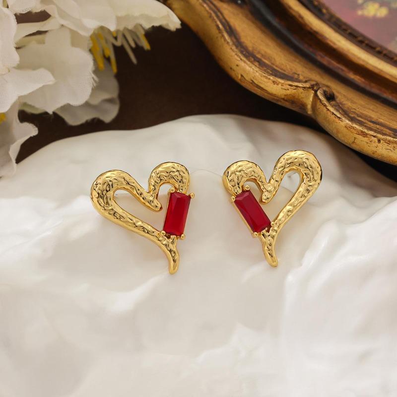 Liquid Metal Lava Love Ruby Silver Needle Earrings