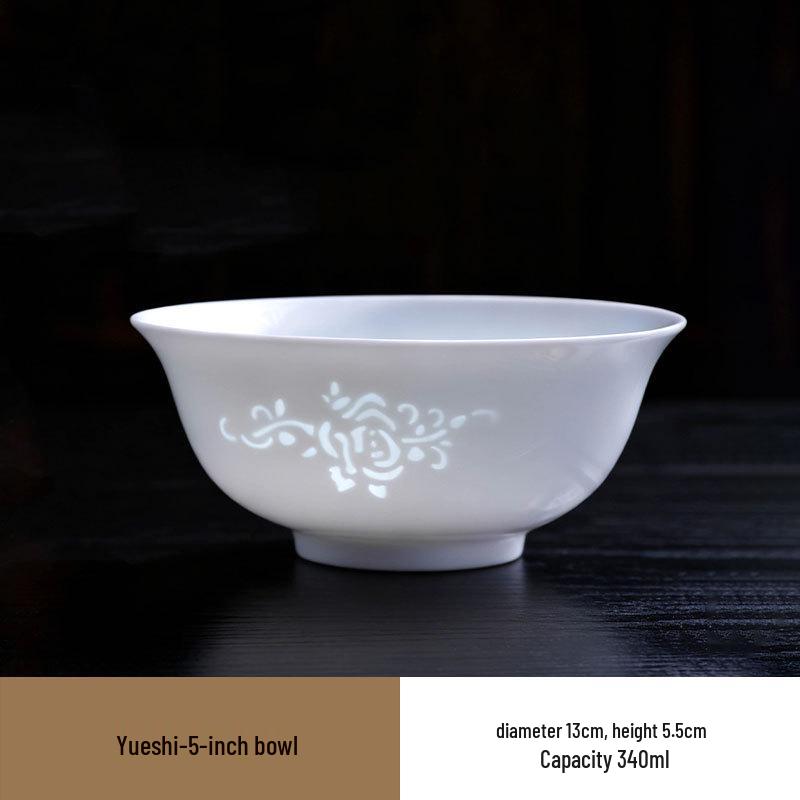 Translucent Ceramic Rice Bowl: Ancient Linglong Design, Underglaze Color, Microwave Safe, Perfect Housewarming Gift
