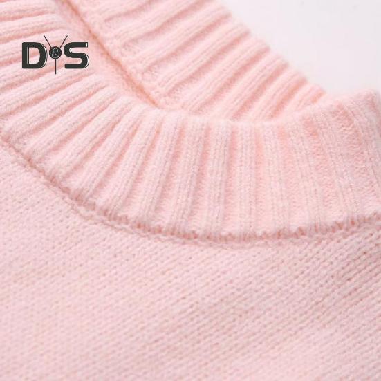 Damen Winterpullover Einfarbig O-Ausschnitt Langarm Loose Fit Stricktops Dicker warmer Pullover Jumper Streetwear