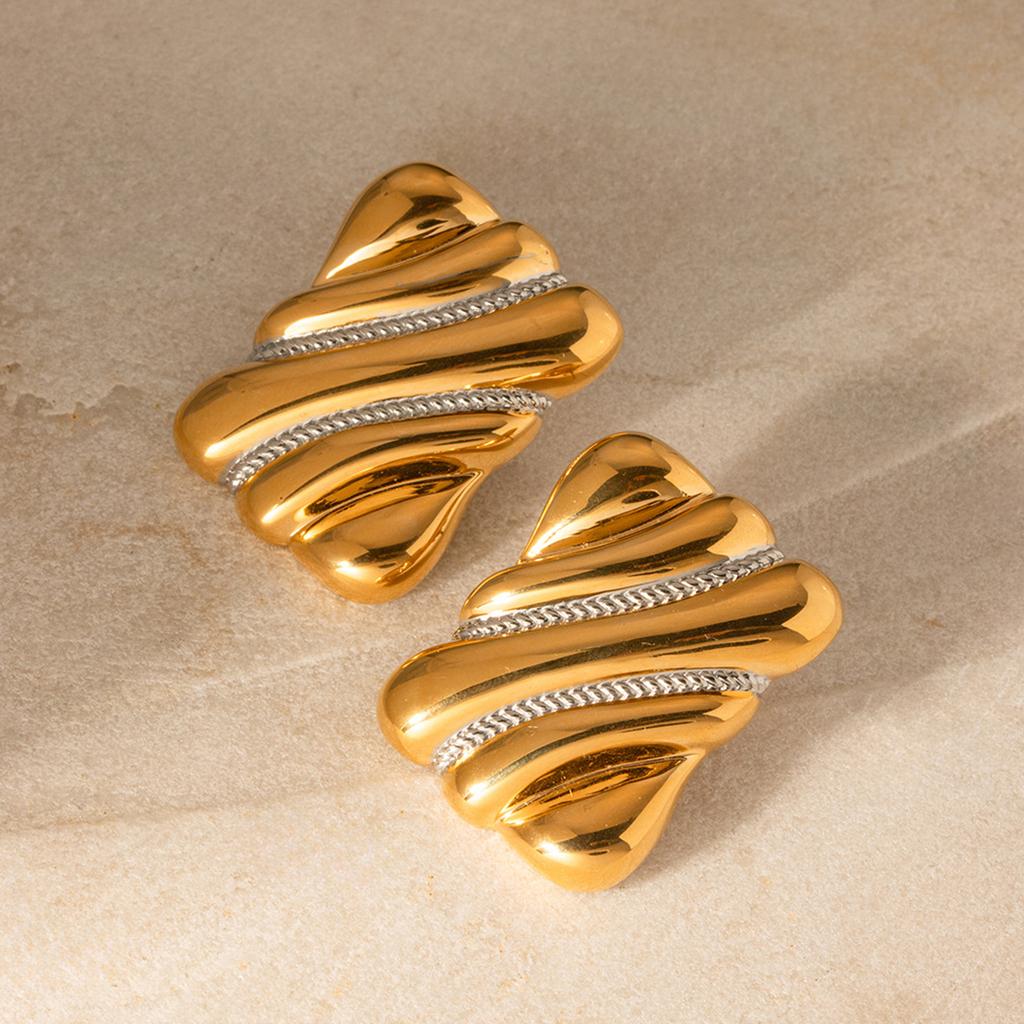 Geometric Gold and Silver Tone Studs Earrings for Women Fashion Vintage Texture Ear Accessories Lightweight Jewelry