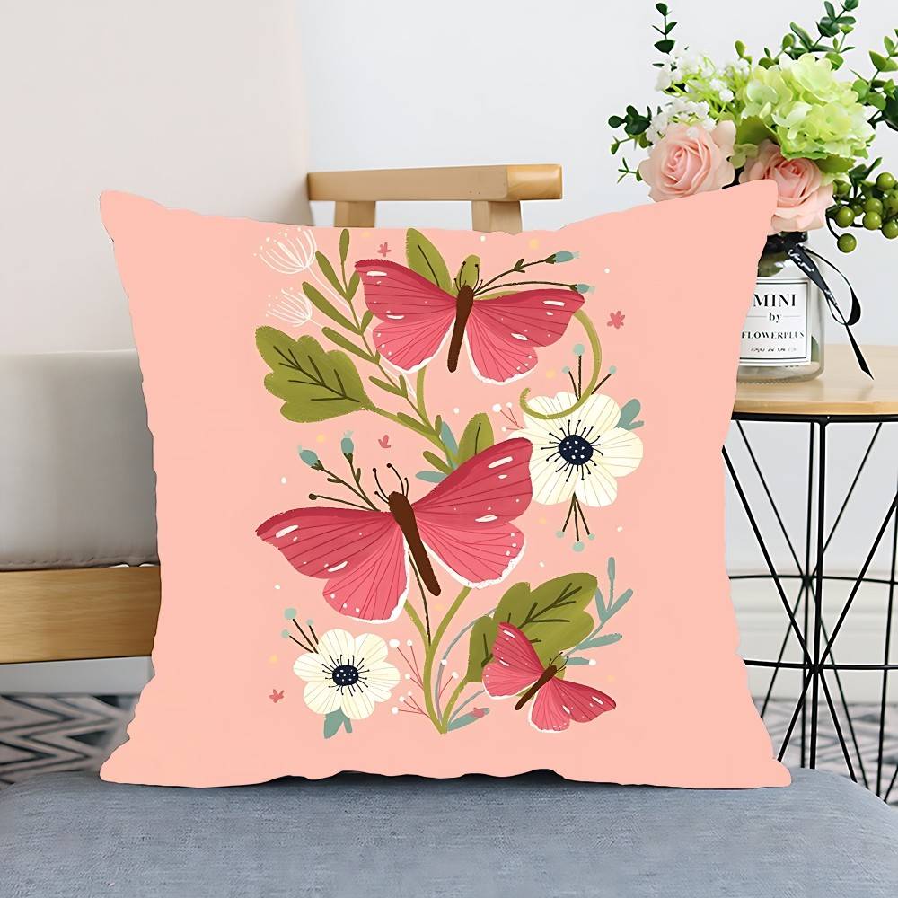 Flower Butterfly Pattern Pillow Case Cushion Cover Polyester Pillowcase Decorative Sofa Cushion Pillowcase Home Decor
