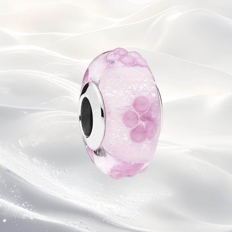 Cherry Blossom Flower Clip Charm Beads Dangle Fit Original Snake Silver Bracelet Necklace Bead For Diy Jewelry Women Gift