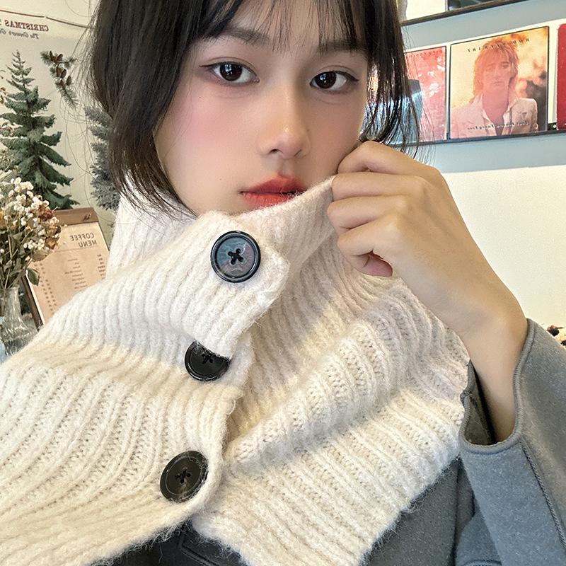 Luochi Kapok Flower Knit Wool Button Pullover Neck Warmer Shawl, Two-in-One Solid Color, Korean Style, Autumn/Winter Women s Fashion покинуть белый