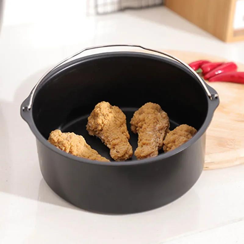 6/7/8 Inch Metal Cake Mold Round Air Fryer Pot Baking Mould With Handle Non-stick Cake Pizza Baking Tray Kitchen Bakeware Tools