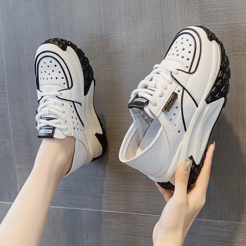 Fashion GKTINOO Genuine Leather Sandals Summer Brand Comfy Lace Up Platform Vulcanize Women Chunky Sneakers Hollow Summer Loafers Shoes