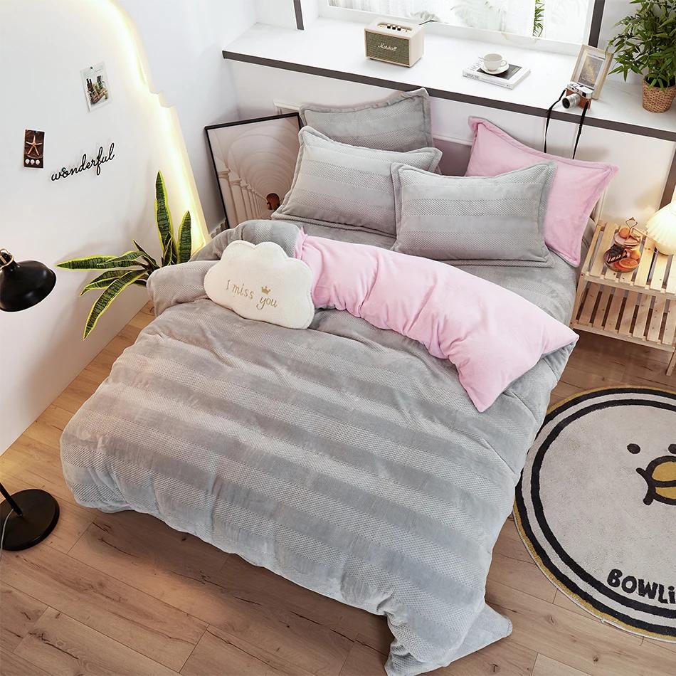Microfiber Quilt Cover Coral Fleece Super Warm Winter Thick Duvet Cover 210g Queen King Size Double Sided Velvet Bedding Set