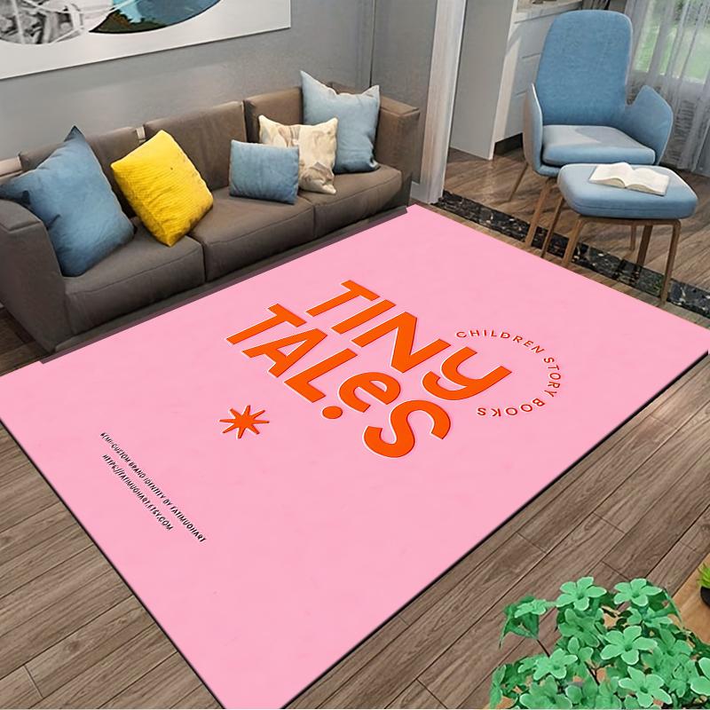 Tiny Tales Children Story Books Logo Poster Pink Orange Typography Brand Art detailed floor mat rug for kids room nursery office decor
