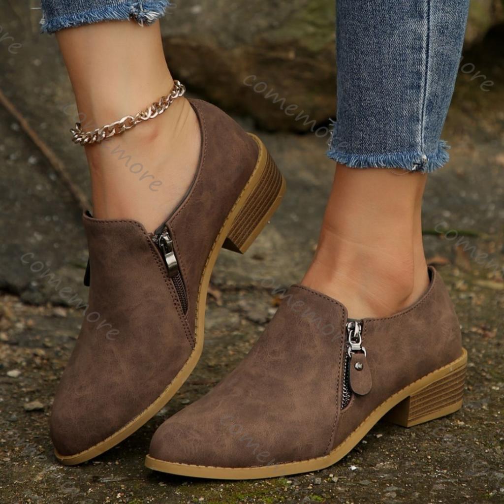 Comemore Retro British Style Ankle Boots for Women Spring Autumn New Round Head Thick Heeled Women's Shoes Casual Short Botas