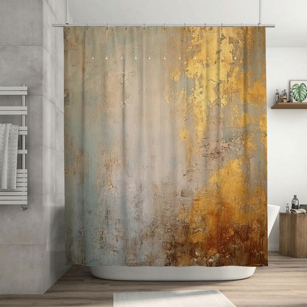 Modern Bathroom Decor Shower Curtain Cream Gold Metallic Texture Waterproof Bath Liner for Home Decoration Privacy Protection (1