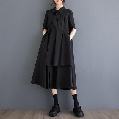 Krátky rukáv Plus size Čierne bavlnené vintage nové v šatách pre ženy ležérne voľné dlhé letné šaty