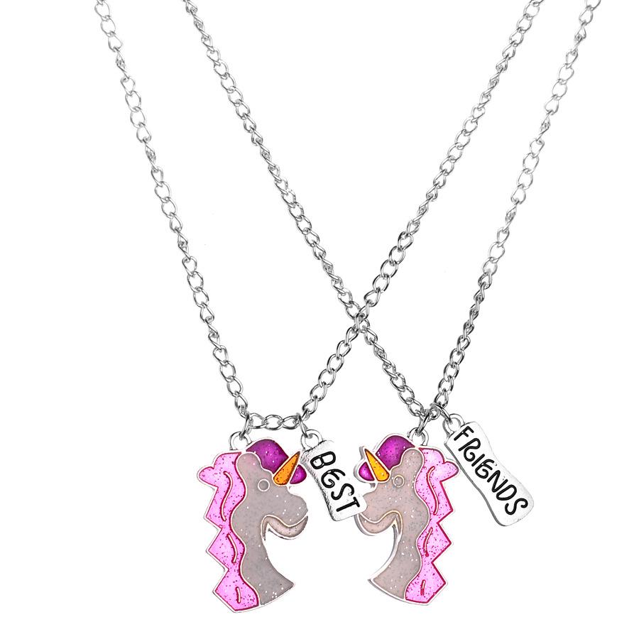 European  American Style Rhinestone Enamel Crystal Unicorn Necklace for Women