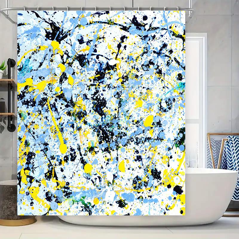 

Blue Yellow Splatter Print Shower Curtain Waterproof Fabric Bathroom Decor Home Decoration (48X72 Inches) W60H190(CM)-1 Pcs