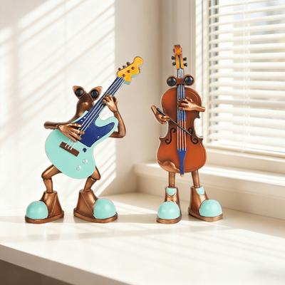 Violin Ornament Smooth Surface Frog Violin Design Resin Mini Sculpture Classic Artistic Shape Musical Instrument Decor