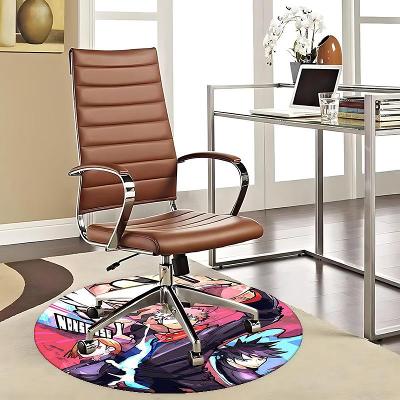 1pc Anime Cartoon Design Round Carpet  NonSlip Chair Mat for Office, Home Decor 80cm