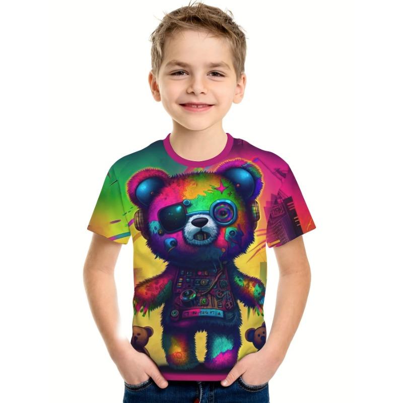 Kids Boys Clothes Short Sleeve Cool Bear Print Children Summer Clothes Boys Tshirt Casual Stylish Girl Clothes O-Neck Child Tops