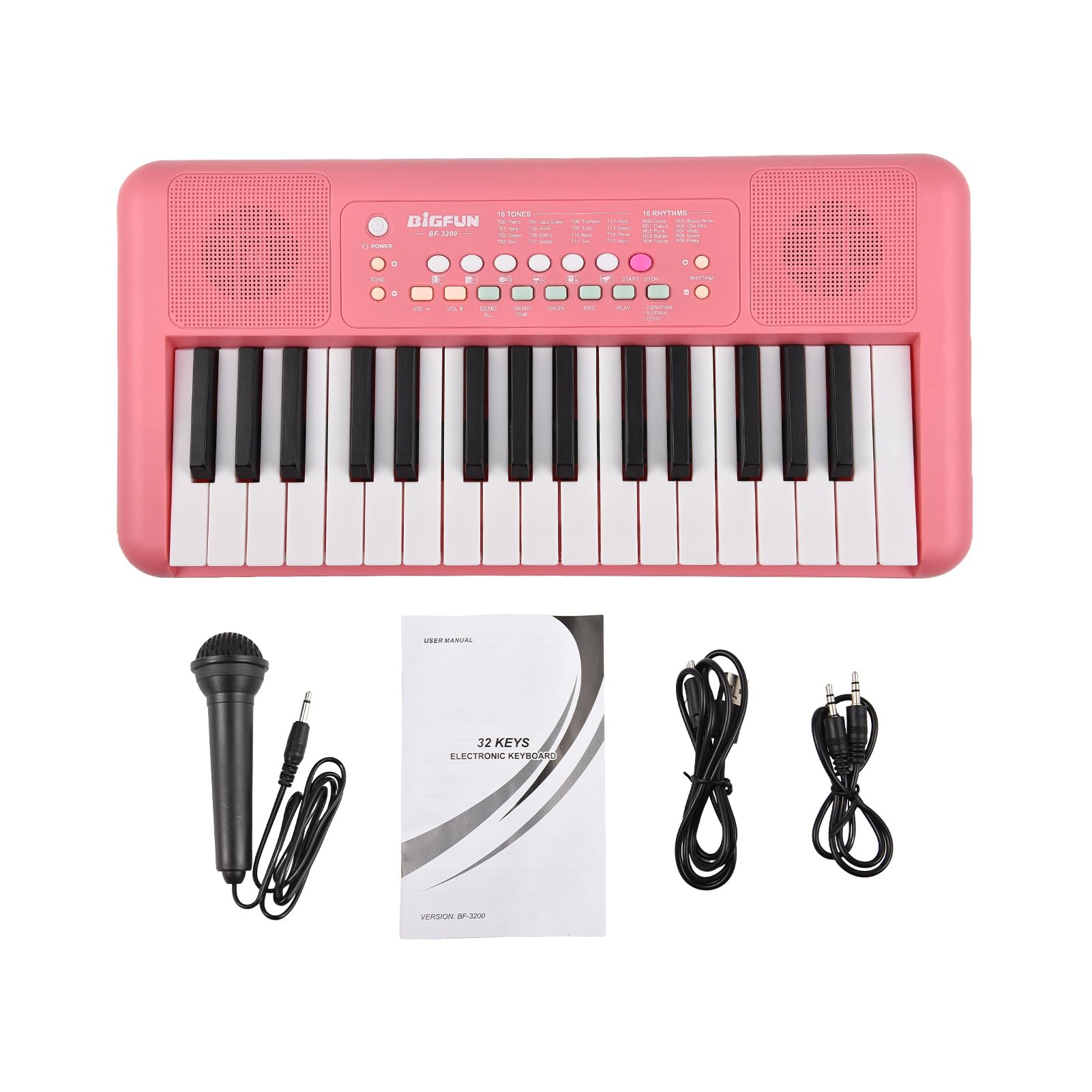 Btuty 32-Key Electronic Keyboard Piano 16 Tones 10 Rhythms 10 Demo Songs Dual Speakers Microphone Included Portable Music Piano for Beginners 2 Color