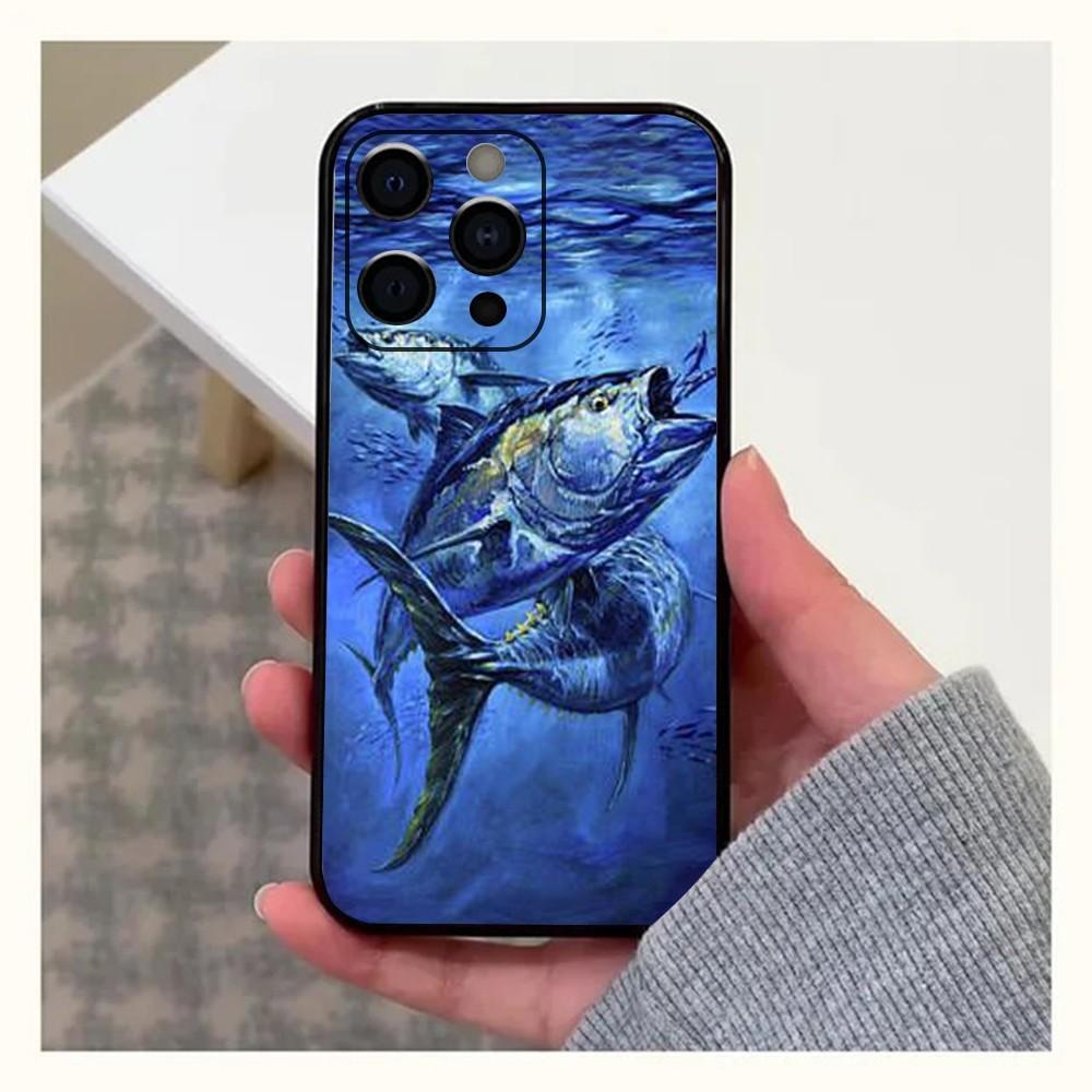 Blauflossen-Thunfisch Meeresfisch Handyhülle Für Apple iPhone 15,14,13,12,11,Pro,X,XS,Max,XR,Plus,Mini Weiche Schwarze Hülle