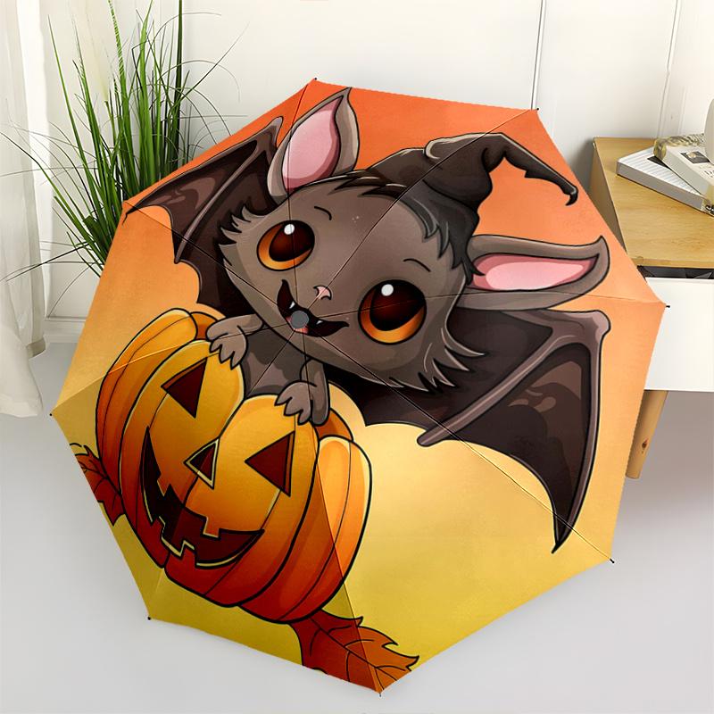 

1pc Lovely Wizard Bat and Halloween Pumpkin Cartoon Design Automatic Folding Umbrella - 3 Folding Design, Vivid Cartoon Pattern, Suitable for Out