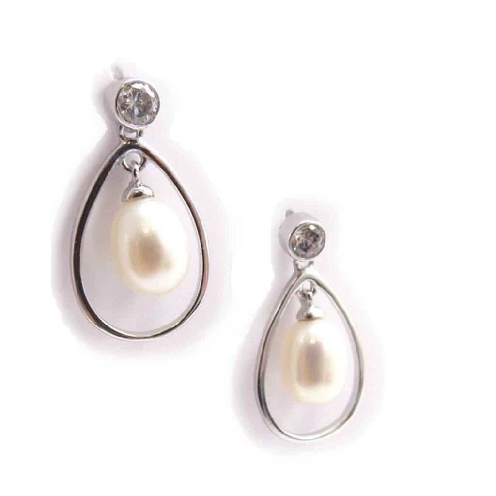 Les Trésors De Lily [J8619] - Boucles Argent 'Sissi' blanc argenté (rhodié) - 20x11 mm