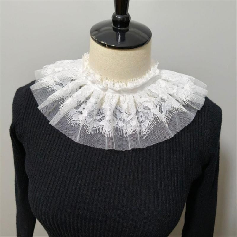 Vintage Victorian Layered Lace Trim Detachable Collar Costume Accessory For Themed Event Halloween Cosplay Parties