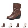 Women's Retro Pleated Pointed Toe Heel Mid-Calf Boots with Back Zipper for Fall Winter