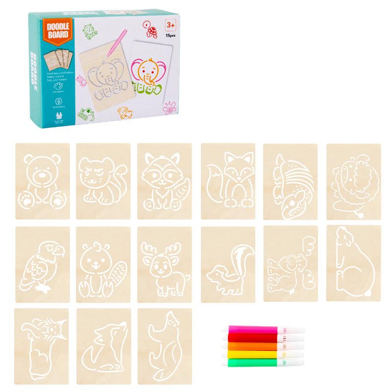 15 szt. Zestaw Drewnianych Szablonów Malarskich DIY do Rysowania Ręcznie Robione Narzędzie Pomocnicze do Rysowania i Kolorowania Zabawki Edukacyjne Dla Dzieci Prezenty
