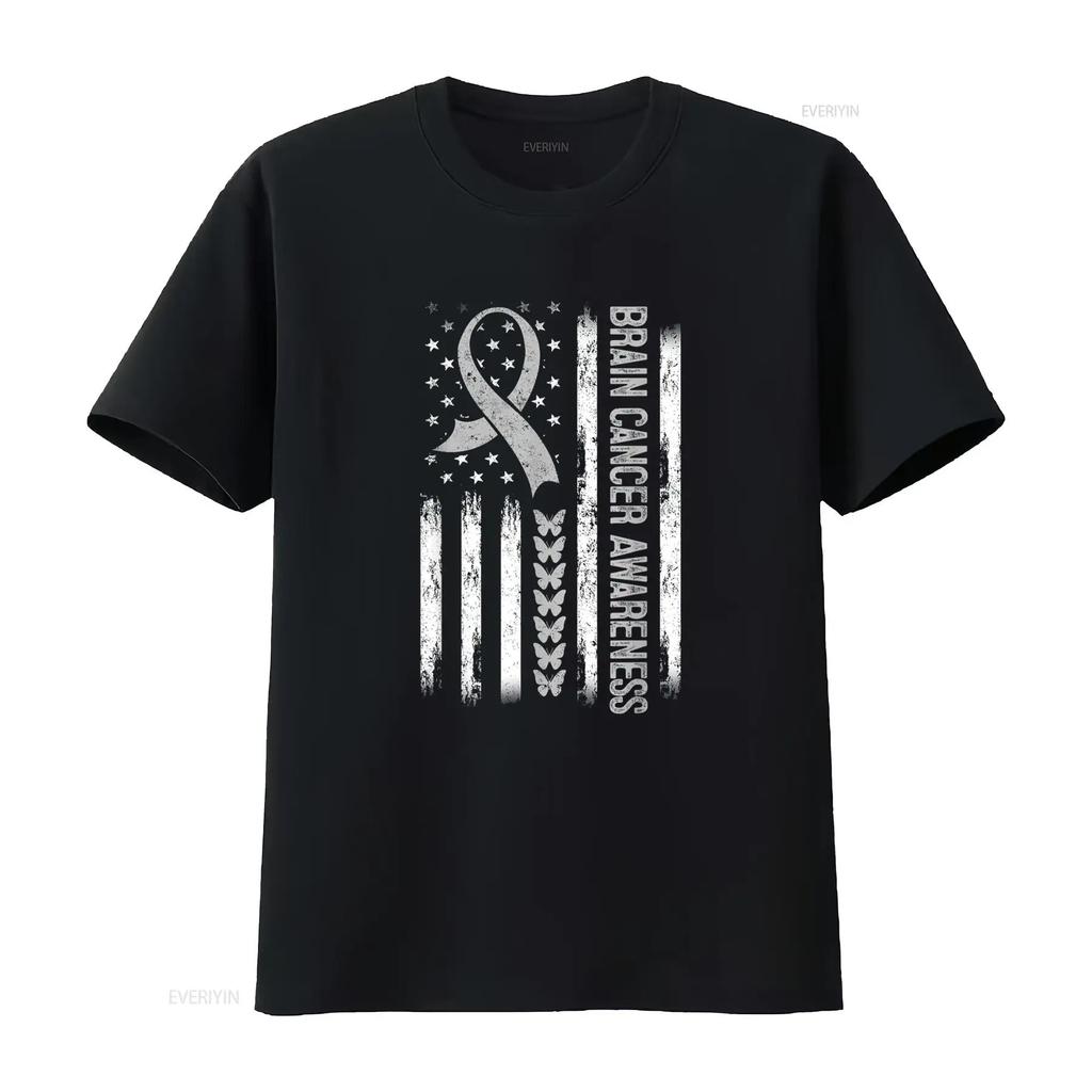 Brain Cancer Awareness American Flag T Shirt Vintage Washed Soft Stylish Slightly Fashion Breathable Top For Everyday Wear