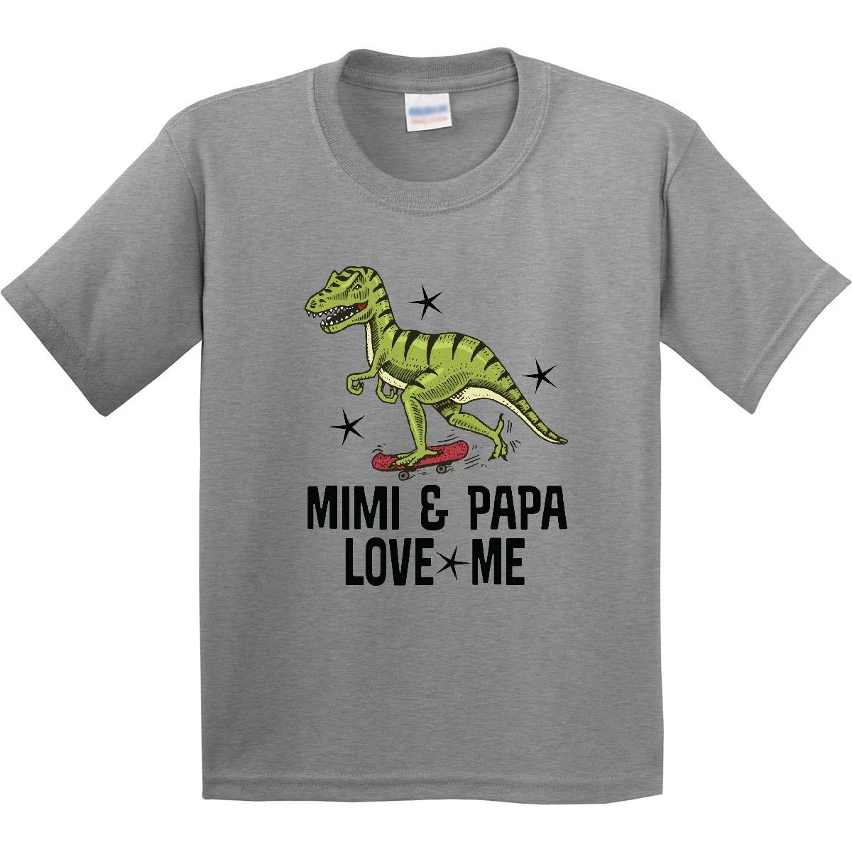 Inktastic Mimi And Papa Love Me Grandchild Dinosaur Youth T-Shirt From Childs 100