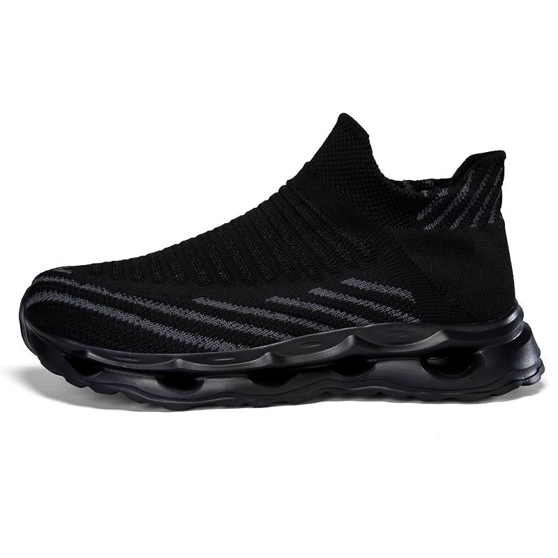 Men's and Women's Sports and Fitness Large-size Mesh Shoes, Simple Fly-woven Elastic Mesh, Breathable One-pedal Socks, Black Shoes.