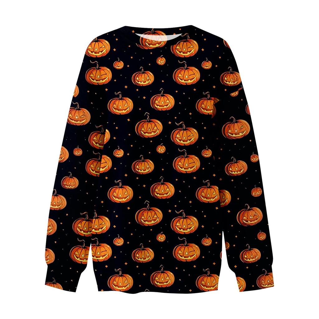 Women's Fashion Casual Long Sleeve Halloween Printed Neck Sweatshirt Top