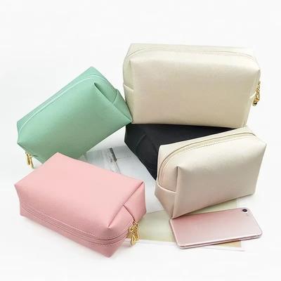 Borsa per il trucco da donna in PU, portatile, rettangolare, impermeabile, da viaggio, solida, per cosmetici, da toeletta, organizer per il bagno