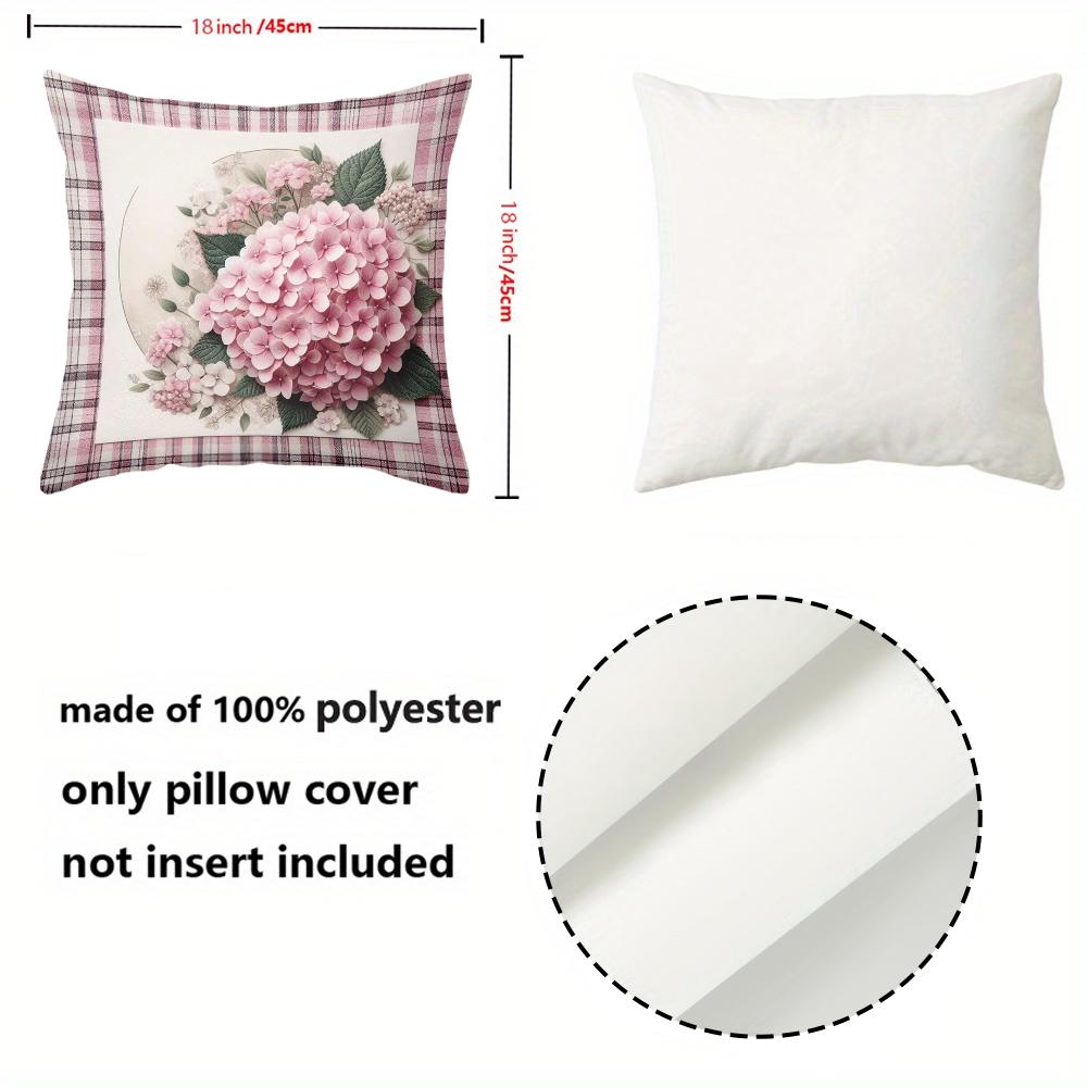 Pink Hydrangea Patterned Plaid Cushion Covers for Home Polyester pillowcase, sofa decorative cushion cov Headboard Pillow