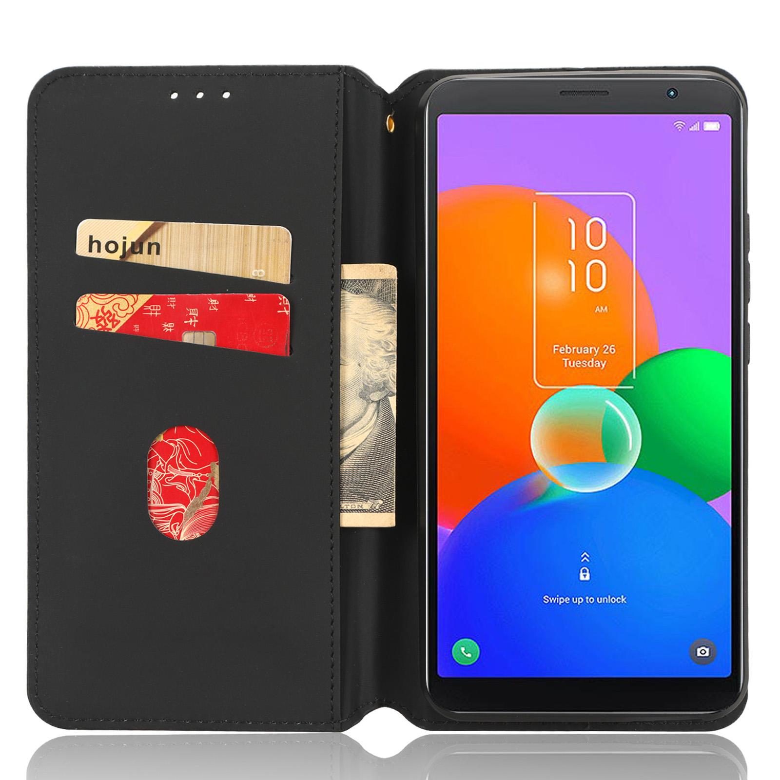 

PU Leather Phone Stand Case for TCL 403,Imprinted Rhombus Pattern Wallet Cell Phone Cover Black