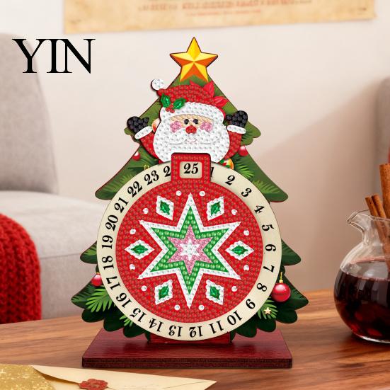 Holiday Countdown Activity Christmas DIY Rhinestone Painting Calendar, 25 Days Rotating Handmade Ornaments Tree Advent Wooden Tabletop Ornament