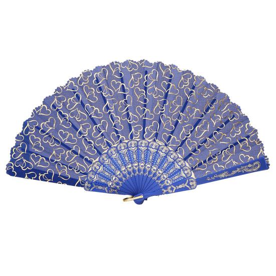 

Love Heart Print Folding Fan Chinese Style Hollow Ribs Fabric Hand Fan Portable Cooling Fan Dance Party Performance Props