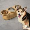 Pet Feeder Bowl Cat Food Bowl with Anti-Knockover Design Elevated Cat Feeder with Wooden Stand Feeding Dish Drinker Pet Supplies
