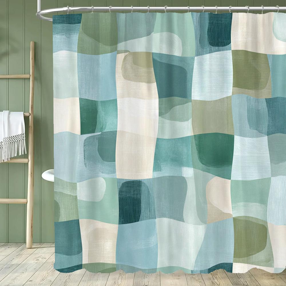 Modern Minimalist Geometrical Pattern Shower Curtain,Polyester Fabric Washable Bathroom Curtains,Home Decoration With Hooks