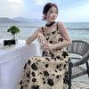Coffee Break French Suspender Dress Women's Early Summer Wear Medium and Long Dingdal Dress Seaside Holiday Beach Dress