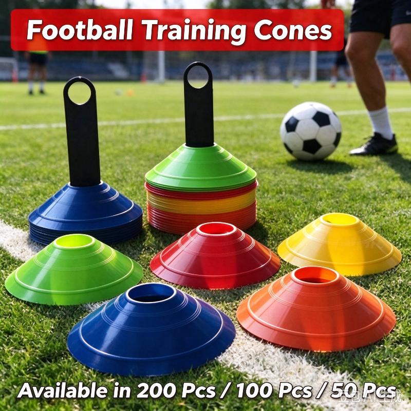 Football Training Cones Set Of 50 Sports Training Cones Agility Football Training Equipment Mixed-Color Plastic Handled Mesh Bag