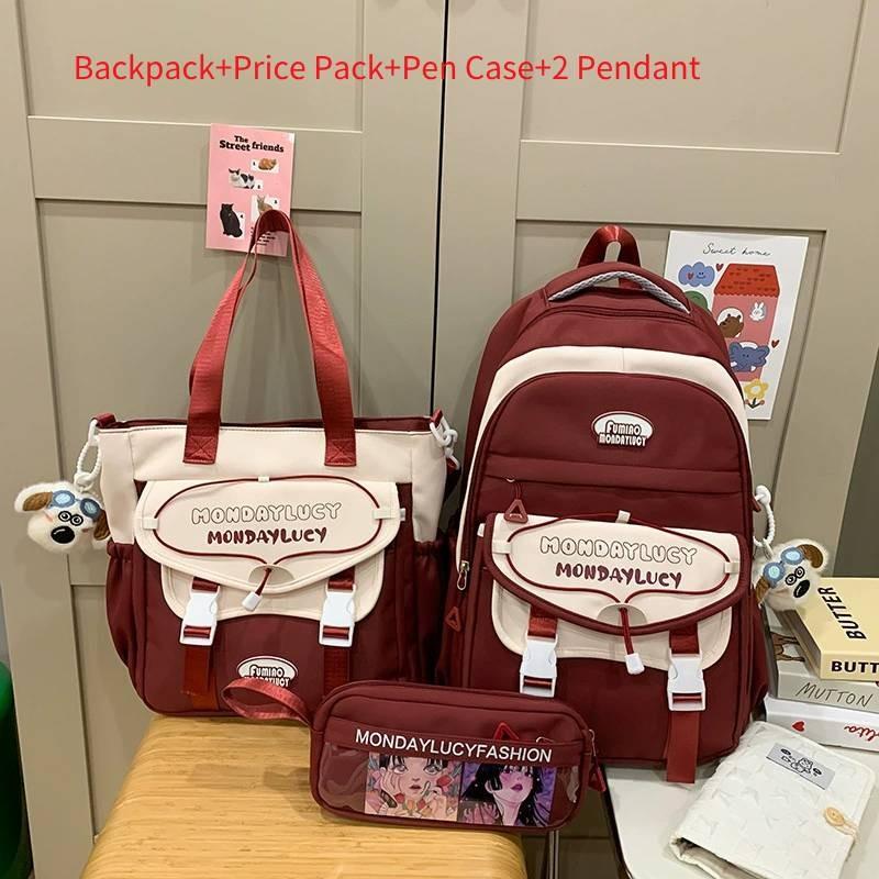 

Simple Color Blocked Letter Print Student Backpack Shoulder Bag Pencil Case Set For Students