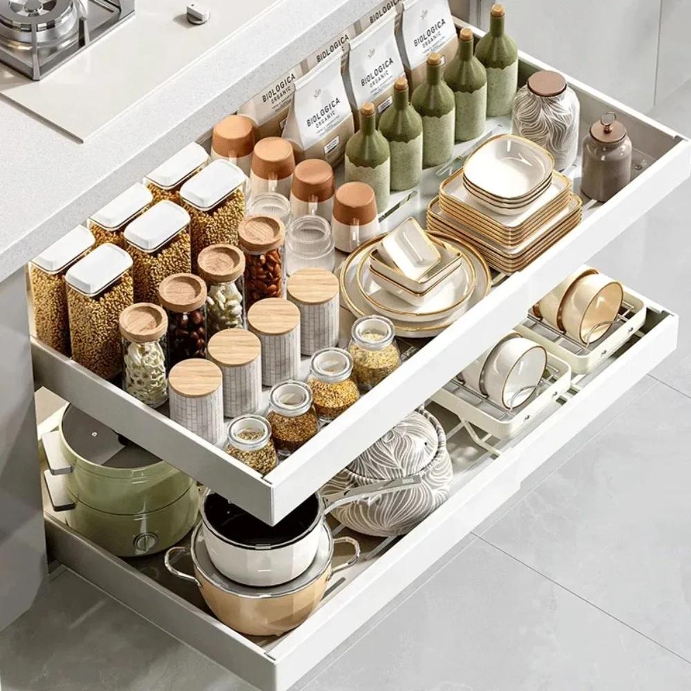 Ausziehbare Lagerregale für die Küche, ausziehbare Schränke, nicht stanzbare Ausziehschubladen für Küchenschränke