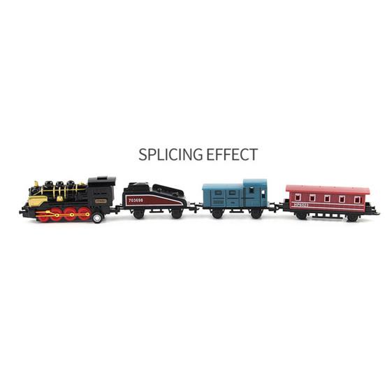 1 Set Vintage Steam Train Toy with Locomotive 3 Carriages Pull Back Realistic Mini Kids Retro Die-cast Train Model Ornament Boys Girls Birthday Gift