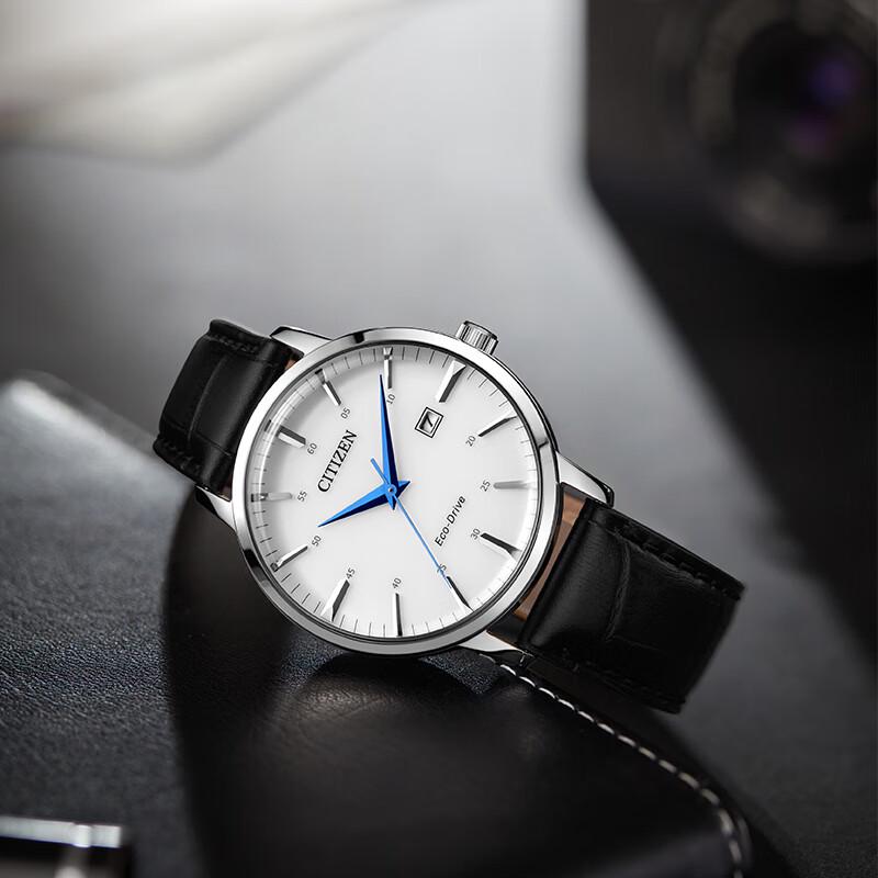 Citizen Men's Eco-Drive Date White Dial Leather Strap Watch