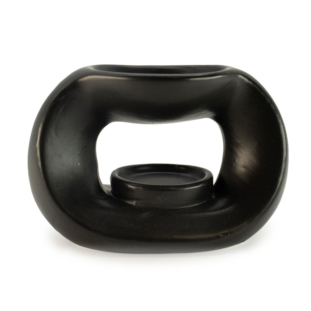 Ceramic Zen Oil Burner - Oval Pebble  - Matt Black