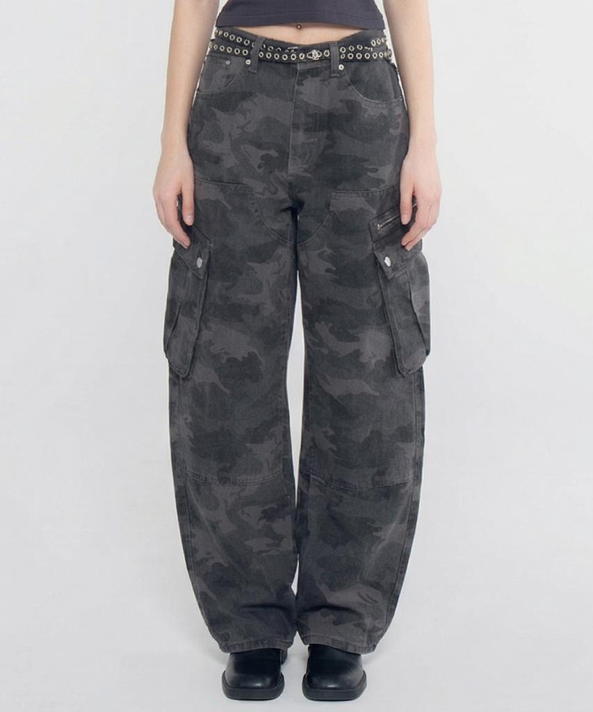 CHICKS Pantaloni Larghi Utility Camo Urbano Grigio Chiaro