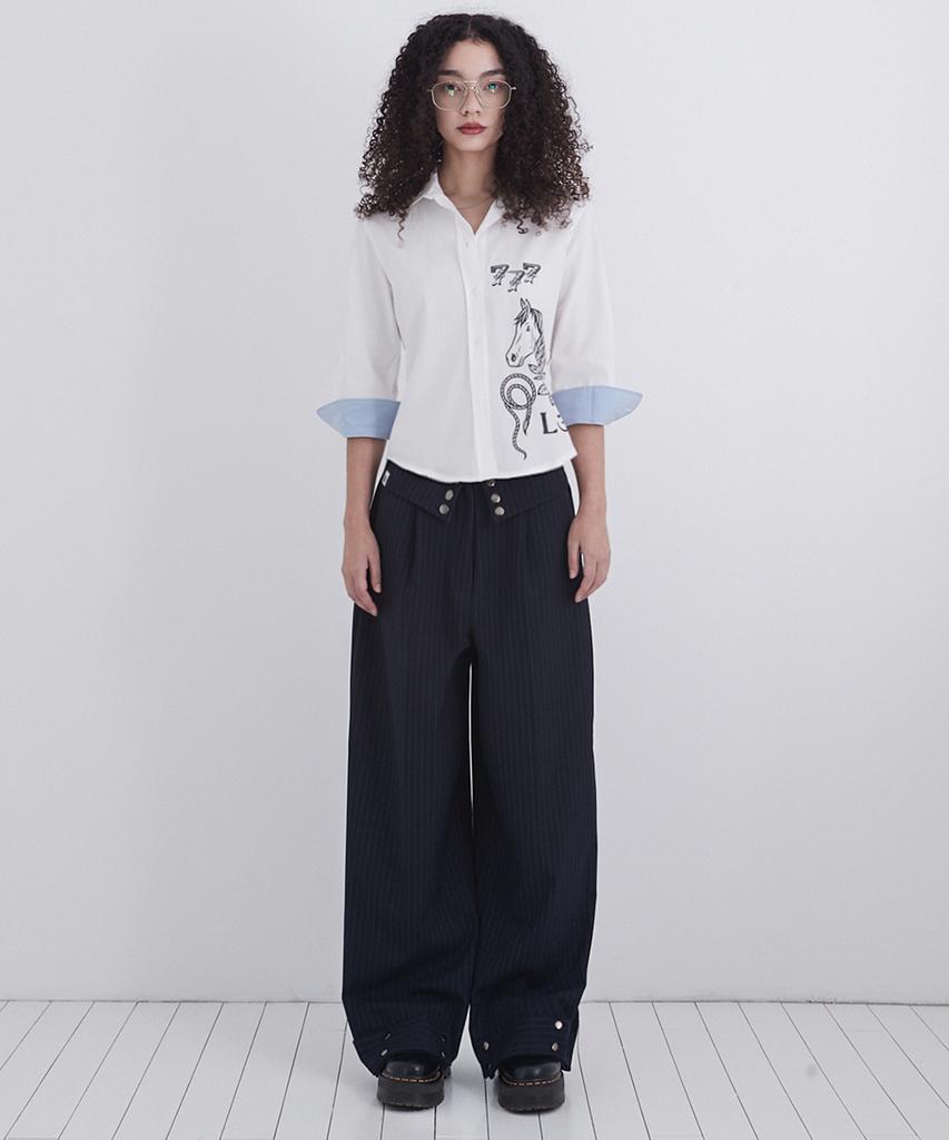 Soleubi Flap Stripe Slacks / Navy