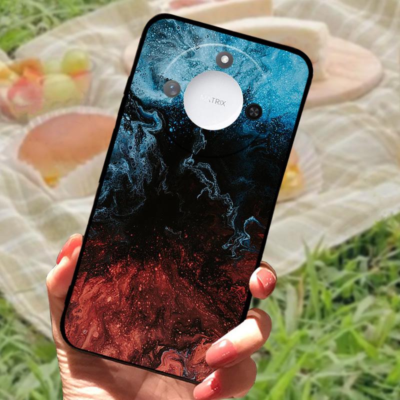 For Huawei Honor X60 Case Flowers Painted Cover Black Silicone Soft TPU Phone Case For Honor X60 Protective Shell Bumper
