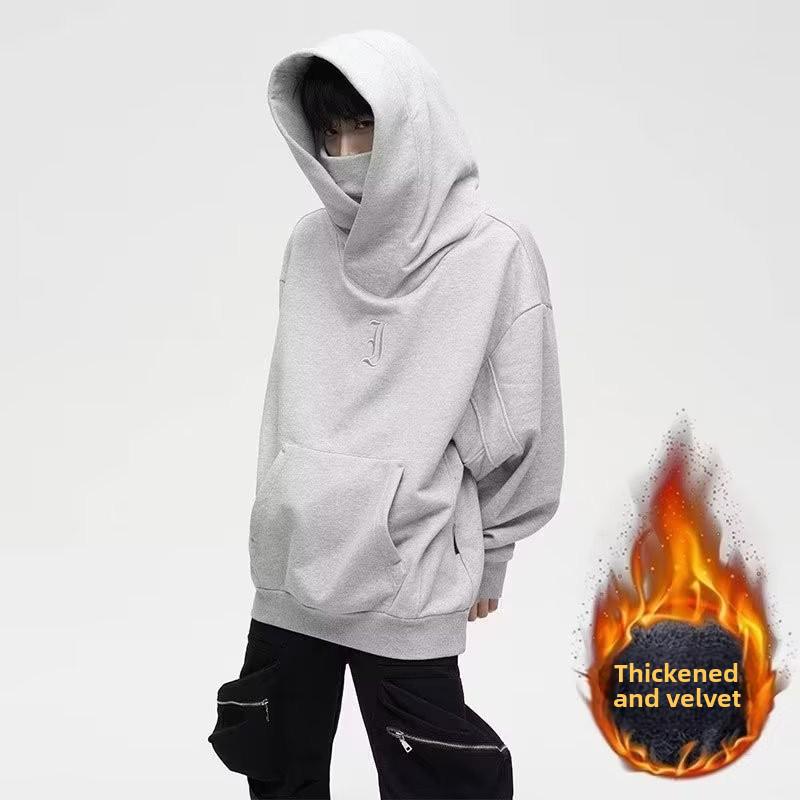 Heavyweight Ninja Society Horror Kapuzenpullover mit hohem Kragen: Samtgefütterter Pullover für Herren/Damen für Herbst und Winter