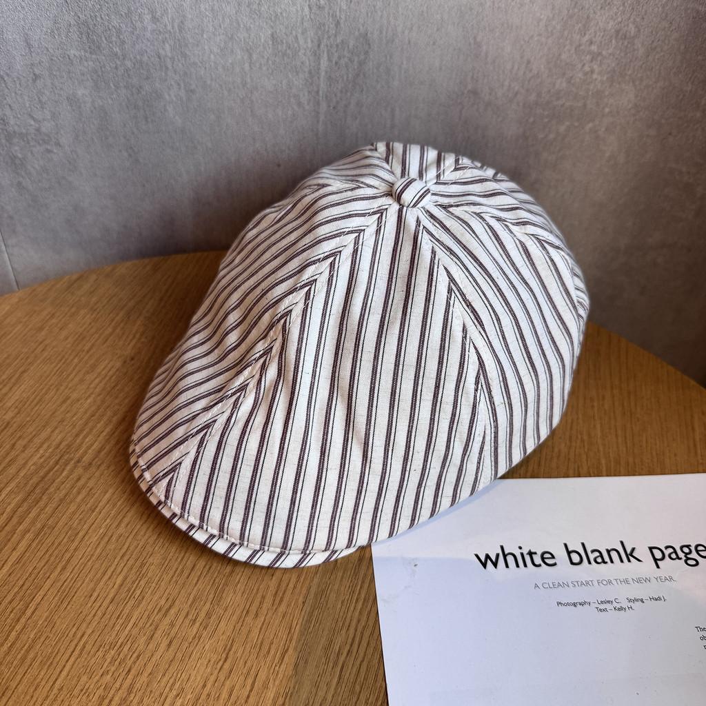 Minimally Striped Women Breathable Cotton Beret For Autumn And Use Winter